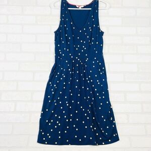 Boden Navy Blue Gold Polka Dot Sleeveless Knit‎ Dress Pockets Casual 8R